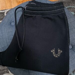 True Religion Black Sweatpants with Embellished Logo